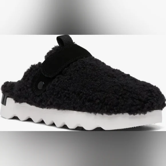 Size 9 - SOREL Viibe Black Faux Shearling Fuzzy Slip-On Shoes - Picture 2 of 14